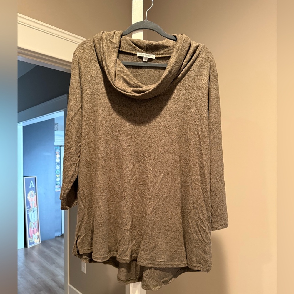 Green Envelope Taupe Cowl Neck Sweater